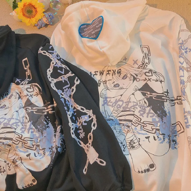 Толстовка с капюшоном для E-Girl в стиле аниме Y2K осенняя винтажная куртка на молнии