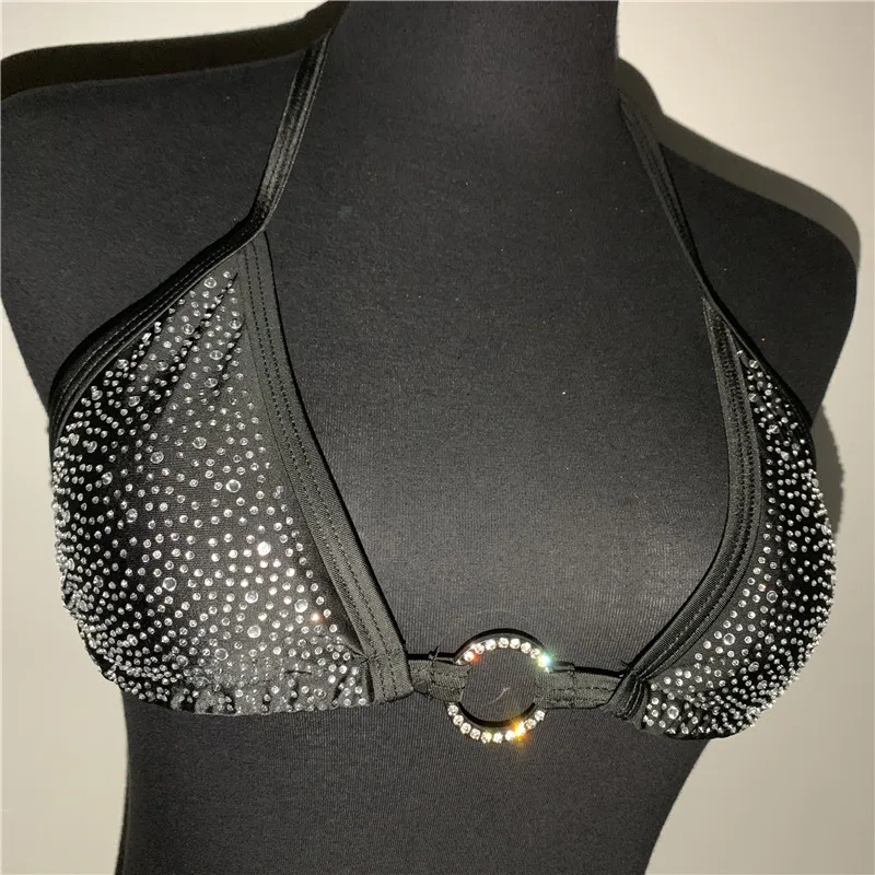 

Sparkle Crystal Rhinestone Women Swimsuit Black White Diamonds O Ring Lace Up Low Waist Tight Thong Bikini Sexy Beach Swimwear