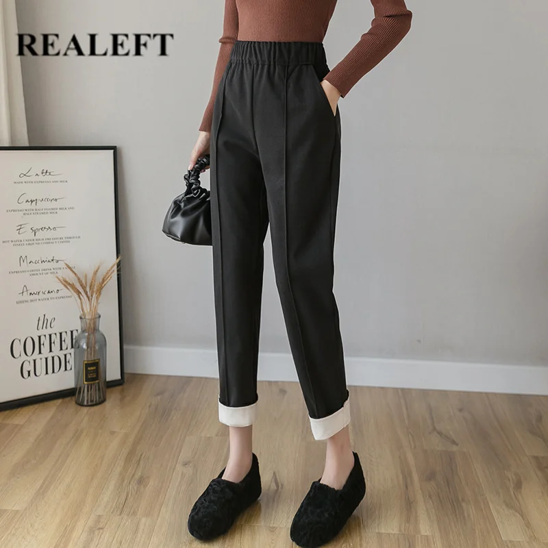 REALEFT осенние ботинки из органической кожи Стиль Для женщин шерстяные толстые