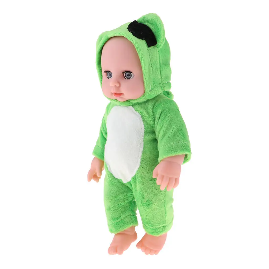 

12inch Soft Vinyl Reborn Newborn Baby Doll Early Learning Center in Green Frog Jumpsuit