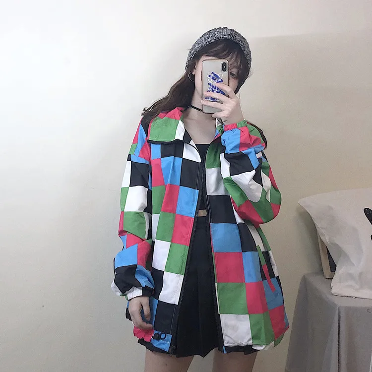 

HARAJPOO Woman Jacket 2021 New Korean Version Spring Autumn Ins Harajuku Style Retro Plaid Long-sleeved Loose Casual Female Coat