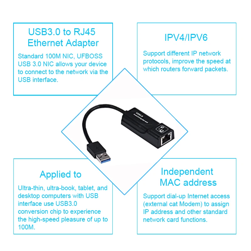 Внешняя сетевая карта Basix USB Ethernet Usb3.0 к RJ45 3 0 Rj45 LAN адаптер с 10/100/1000 Мбит/с