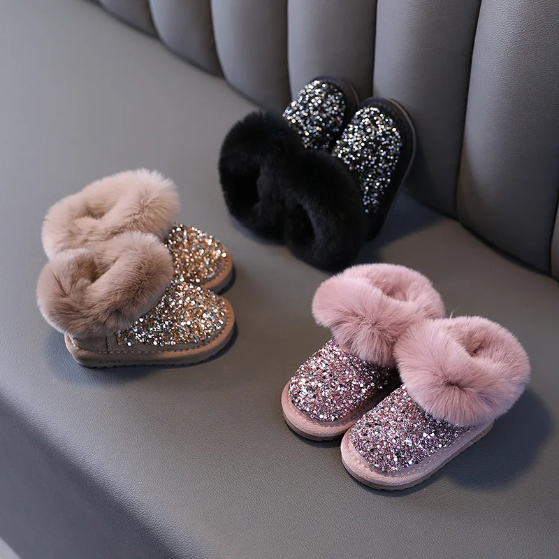 

Girls Snow Boots Baby Cotton Shoes Winter Plus Velvet To Keep Warm 1 -3 Years Old Infants Toddlers Rhinestone Cotton Short Boots