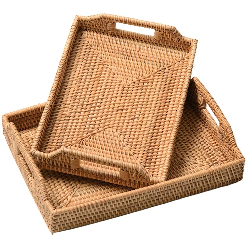 

AFBC 2x Cutlery Tray Kitchen Tissue Rattan Storage Tray Fruit Plate Basket Candy Snacks Pastry Sun Dried Fish Dishes