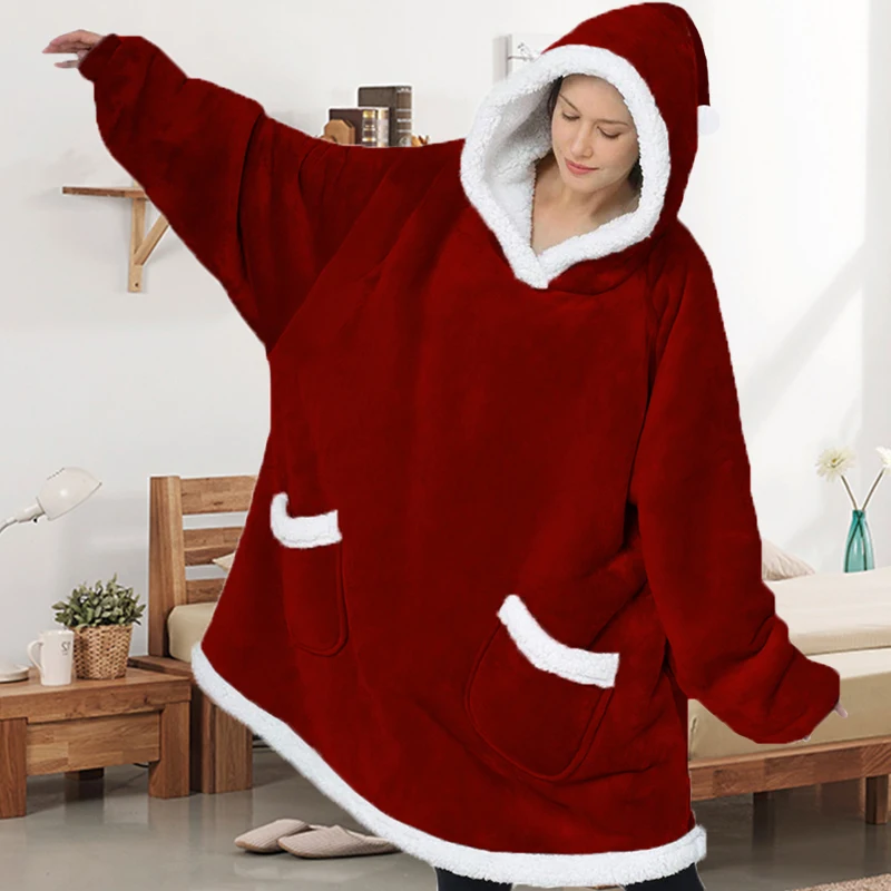 

Women Fluffy Blanket Hoodie Wearable Oversized Pocket Hooded Giant Sweat Oversize Warm Hoodies Sweatshirts Sudadera Mujer
