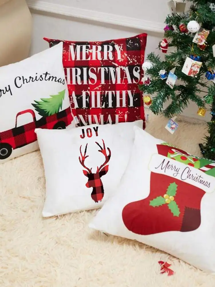 4 шт. Рождественская наволочка Подушка поясничная полиэстер персиковая кожа