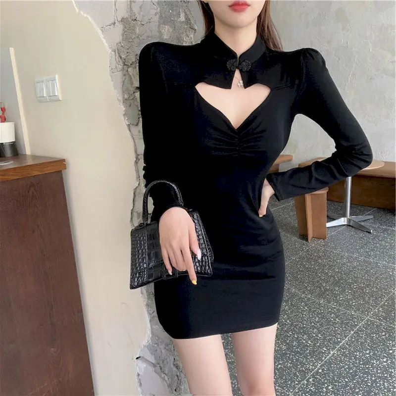 

2021 Summer Sexy Club Dress Women Fashion Clothing Elegan Dress Plus Size Vintage Harajuku Korean Long Sleeve French Cheongsam