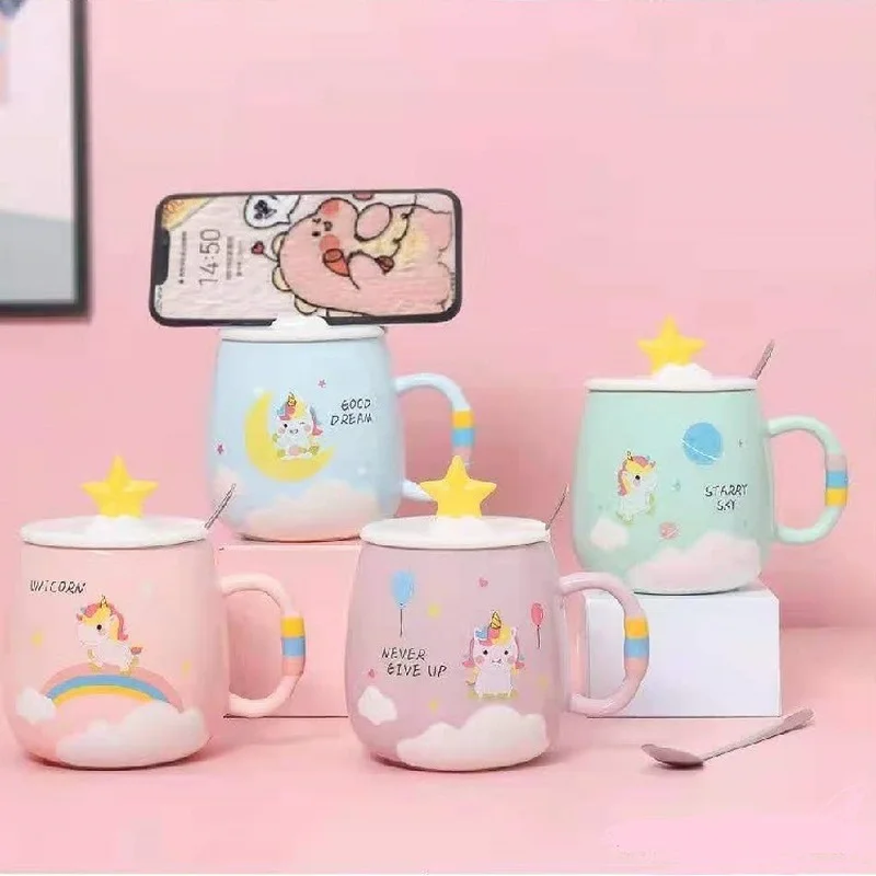 

Summer creative unicorn mobile phone holder water cup cartoon cute men and women milk cup fresh couple mug