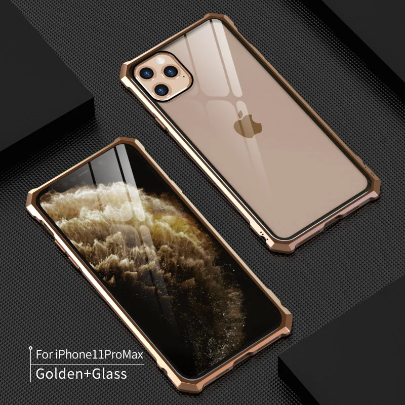 Роскошный металлический корпус для iphone 11 Pro Max, задняя крышка из закаленного стекла для iphone 11 Pro, алюминиевая рамка для iphone 11