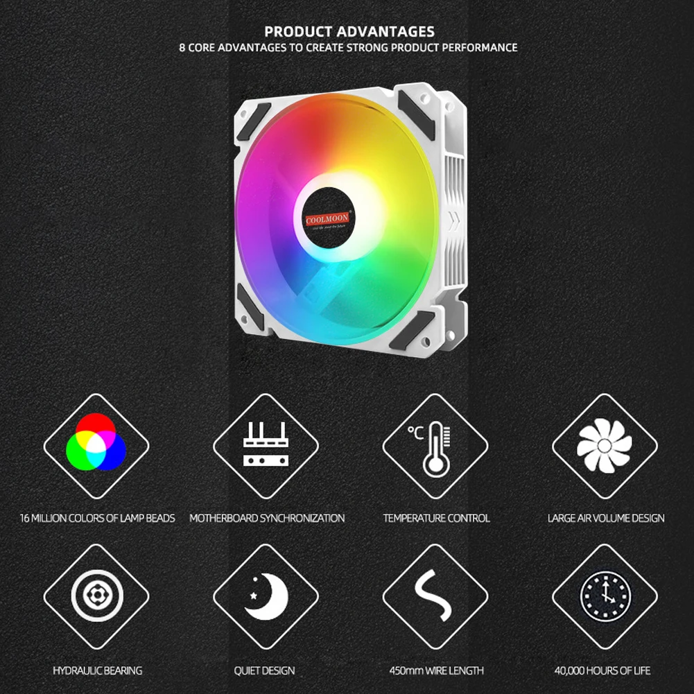 COOLMOON 120mm PWM ARGB PC Case Fan Quiet 4 Pin Addressable RGB Cooling for CPU Cooler Computer Chassis |