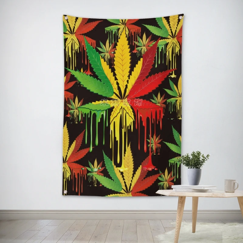 

Hemp Leaves Reggae Music Band Banners Canvas painting Flags Tapestry Cloth Art Bar Cafe Hotel Theme Background Wall Decoration