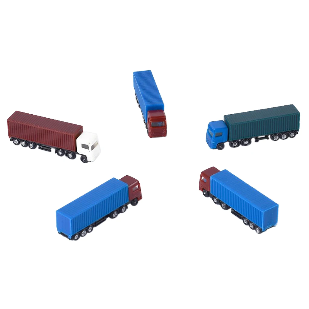 

5pcs 1:150 Scale Model Container Truck Lorry Vehicles N Gauge Architecture Model Building Scenery Supplies - Random Color