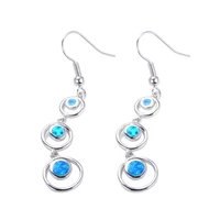 hot sale design unique style simple fashion blue three ring long earrings women wedding engagement christmas jewelry gifts
