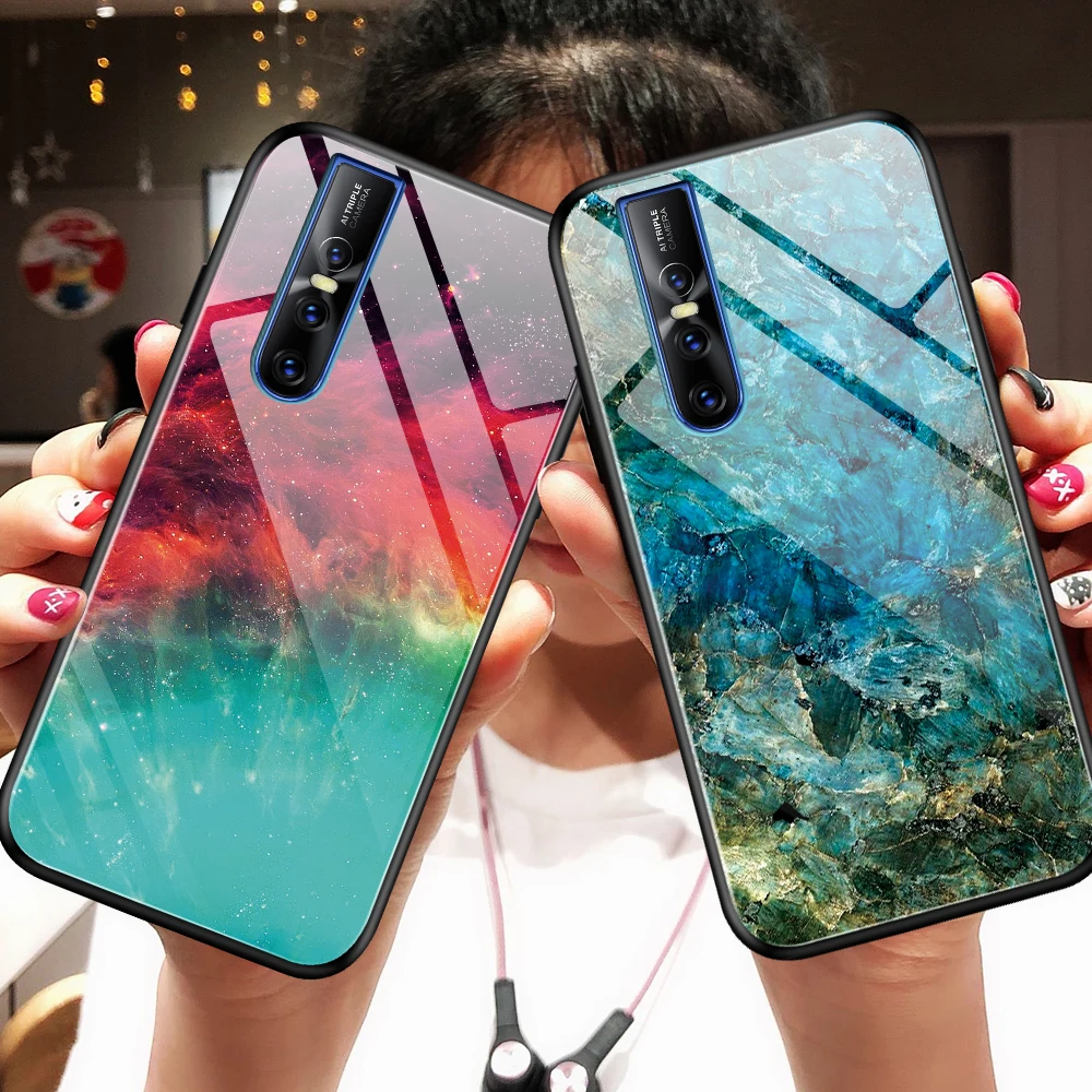 ДЛЯ Vivo Z1 Pro чехол Роскошный Мраморный градиентный твердый закаленное стекло