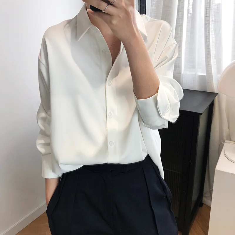

2021 Spring Fashion New Style Simple Drape Lapel Single-Breasted Long-Sleeved Chiffon Shirt Female Temperament Top Trendy H247