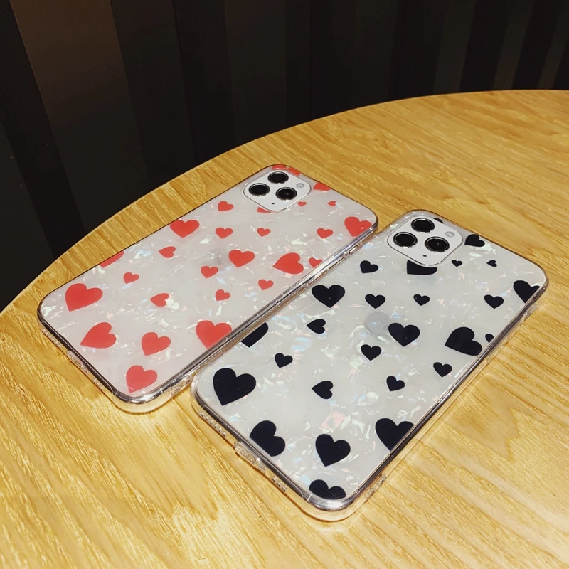 Прозрачный мягкий чехол из ТПУ с блестящим узором в виде сердечек для iPhone X XR XS 11 Pro
