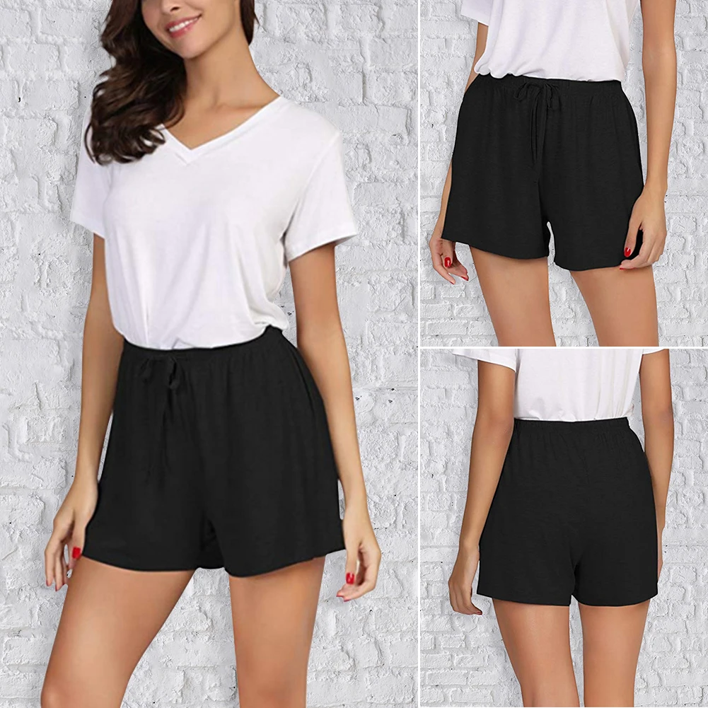 

Women Loose Running Shorts Drawstring Casual Cotton Drawstring Straight Middle Waist Pants Wide Leg Fashion Solid Shorts