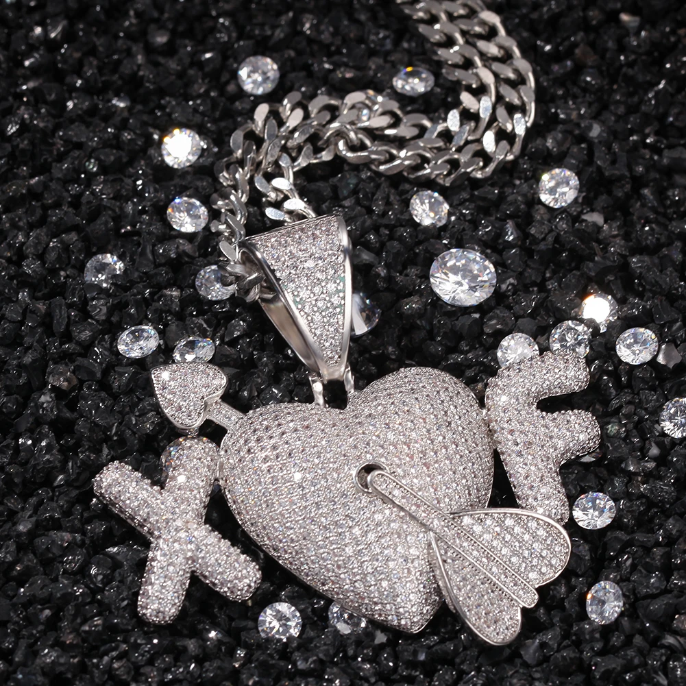 Hip Hop Fully Iced Out Bubble Extra Fine An arrow through a heart Pendant Necklace Mens&Womens Jewelry Gifts Hand Necklace