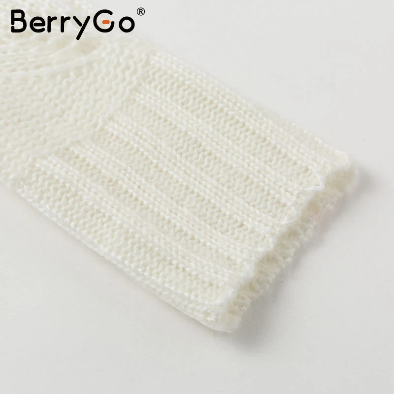 BerryGo повседневная водолазка женские вязаные свитера выдалбливают Осень-зима