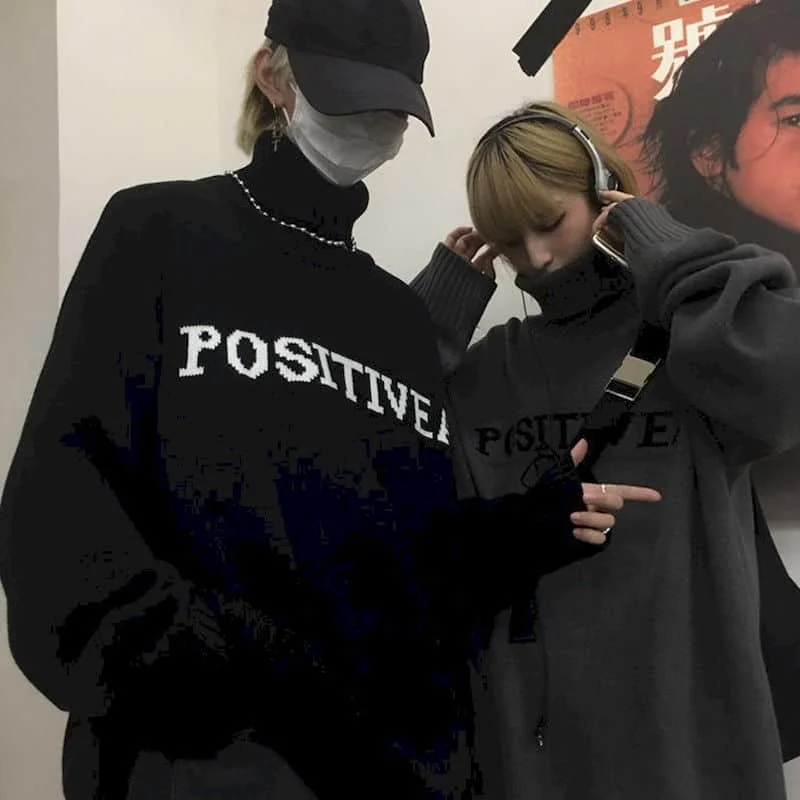 

Woman Jerseys Fall/winter 2022 New Korean Retro Letters Turtleneck Sweater Pullover Sweater Men Women Trend Hip Hop Streetwear