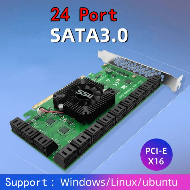 

Chia Mining Riser 24 Port SATA PCI Express X16 Controller SATA PCI-E Adapter PCIE SATA Add On Cards PCIE to SATA3 Expansion Card
