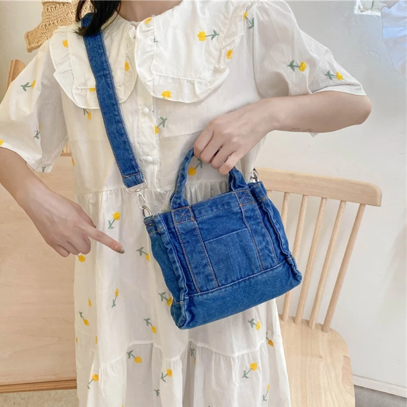 Retro Travel Denim Shoulder Bag Women Small Lightweight Handbag Lady Vinatge Portable Zipper Closure Crossbody Shopping Tote | Багаж и