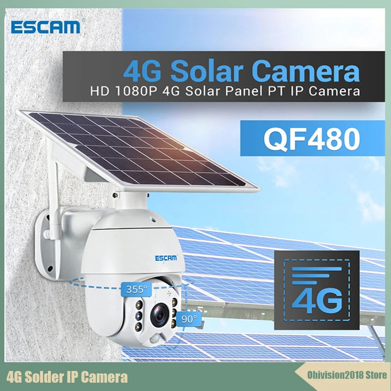 ESCAM QF480 4G Солнечная камера 1080P Облачное хранилище PTZ батарея пик сигнализация 3 6 мм