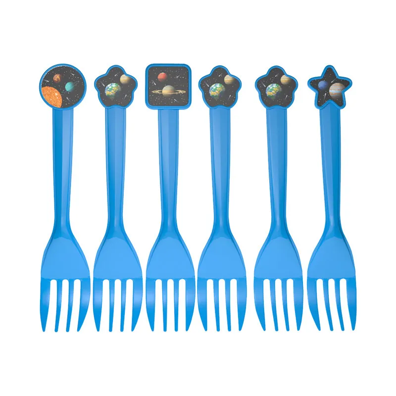 Space Planet Disposable Party Tableware Sets For Kids Birthday Party Decorations Universe Napkin Plate Cup Banner Party Supplies - Цвет: Fork 6pcs