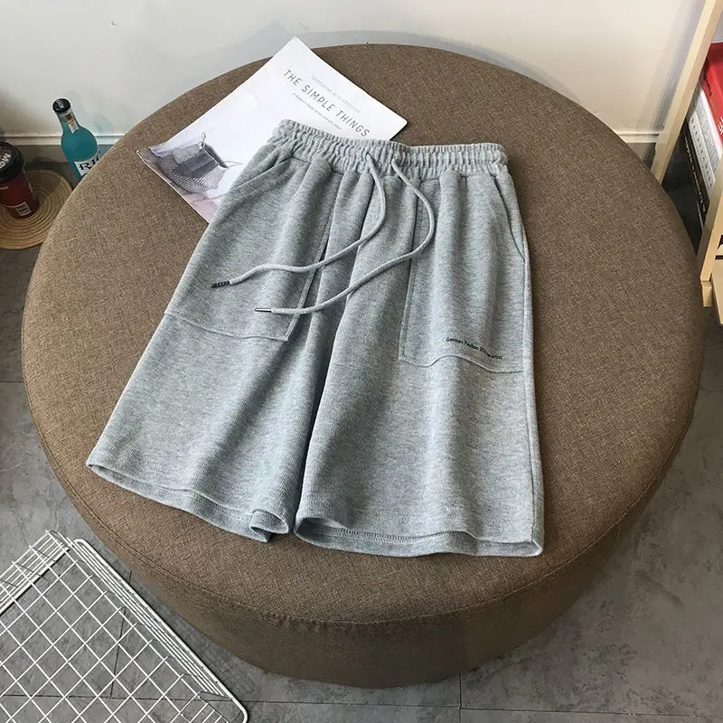 

Summer lime Wide Leg Short Pants Women black Knee Length Trousers Drawstring Korean Pure Cotton Casual Loose Pants Dropshipping
