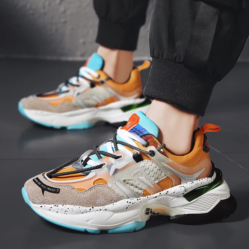 Уличная мода трендовые кроссовки Мужская обувь цветные на платформе с