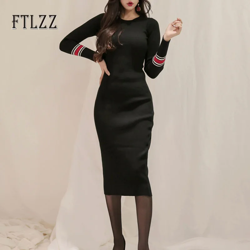 Модное осенне зимнее трикотажное облегающее платье Vestidos 2019 Новое Женское тонкое