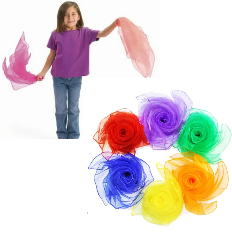 6 colors dance scarfs for kids square Silk Scarf Children Outdoor Game Toys Gymnastics Scarves Juggling Performance Props | Игрушки и
