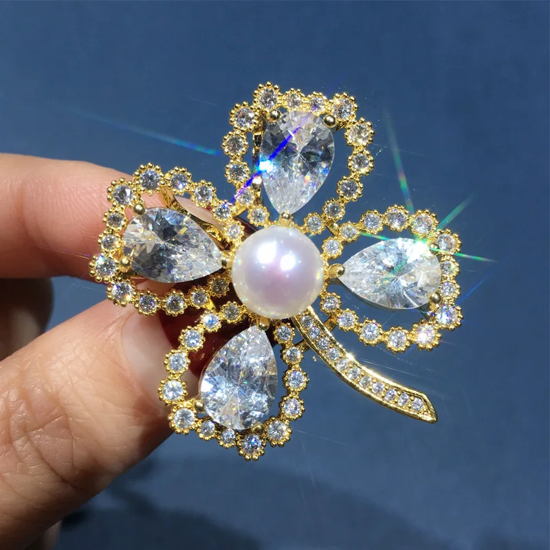 

2019 новый брошь с натуральным пресноводным жемчугом четыре листа травы жемчужная брошь готовой иголки, аксессуары для шитья, оптовая продаж...