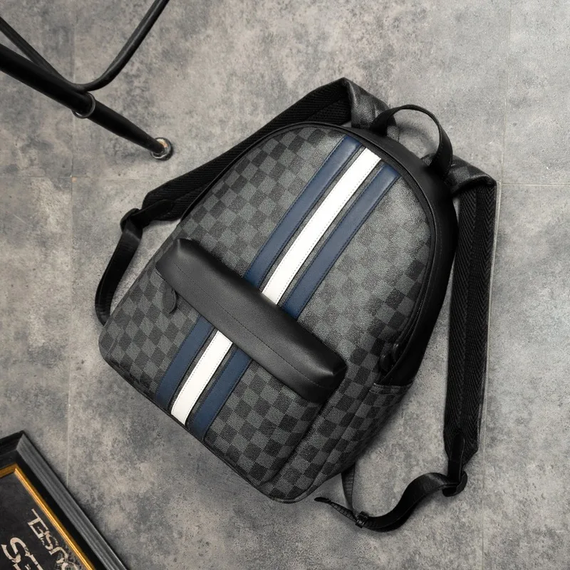 

Fashion Men Backpacks Plaid Business/Commuting Man's Pu Leather Back Bags Laptop/Mochilas/School Backpack