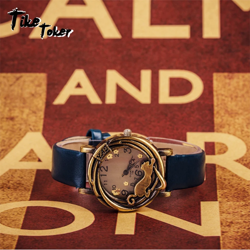 

Tike Toker New Retro snow cow belt women's watch European and American fashion trend watch bronze Watch