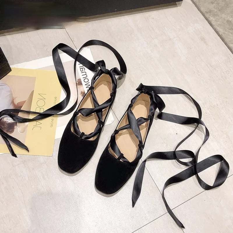 

2021 Women Flats Ballet Shoes Breathable Faux Suede Square Toe Moccasin Mixed Color Flat Ballerina Shallow Butterfly knot Shoe