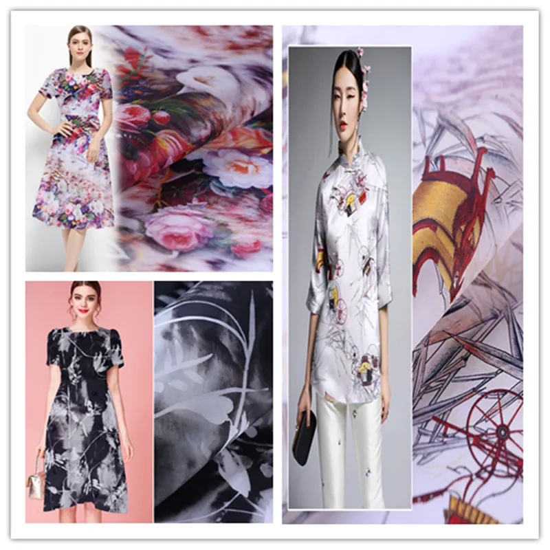 

Европейский большой широкий четкий шелк с принтом, атласная ткань, шелк, плащ qi pao qun