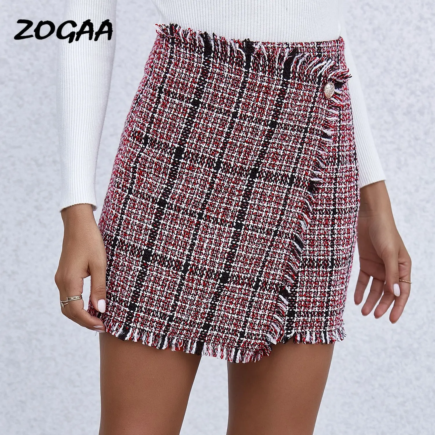 

ZOGAA Skirts Women Hot-selling Autumn Stitching Plaid Slimming Irregular Sweet Above Knee A-LINE Female All-match Fashion New