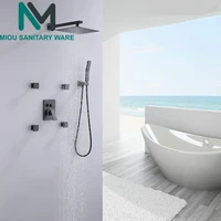 matte black shower faucets set black ultrathin shower head 4pcs massage spa jets shower 3 way mixer tap bath black shower kit