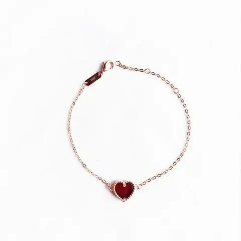 

Sterling Silver Red Agate Rose Gold Plated Heart Bracelet Women's Japanese and Korean Simple Peach Heart Bracelet Birthday Gift