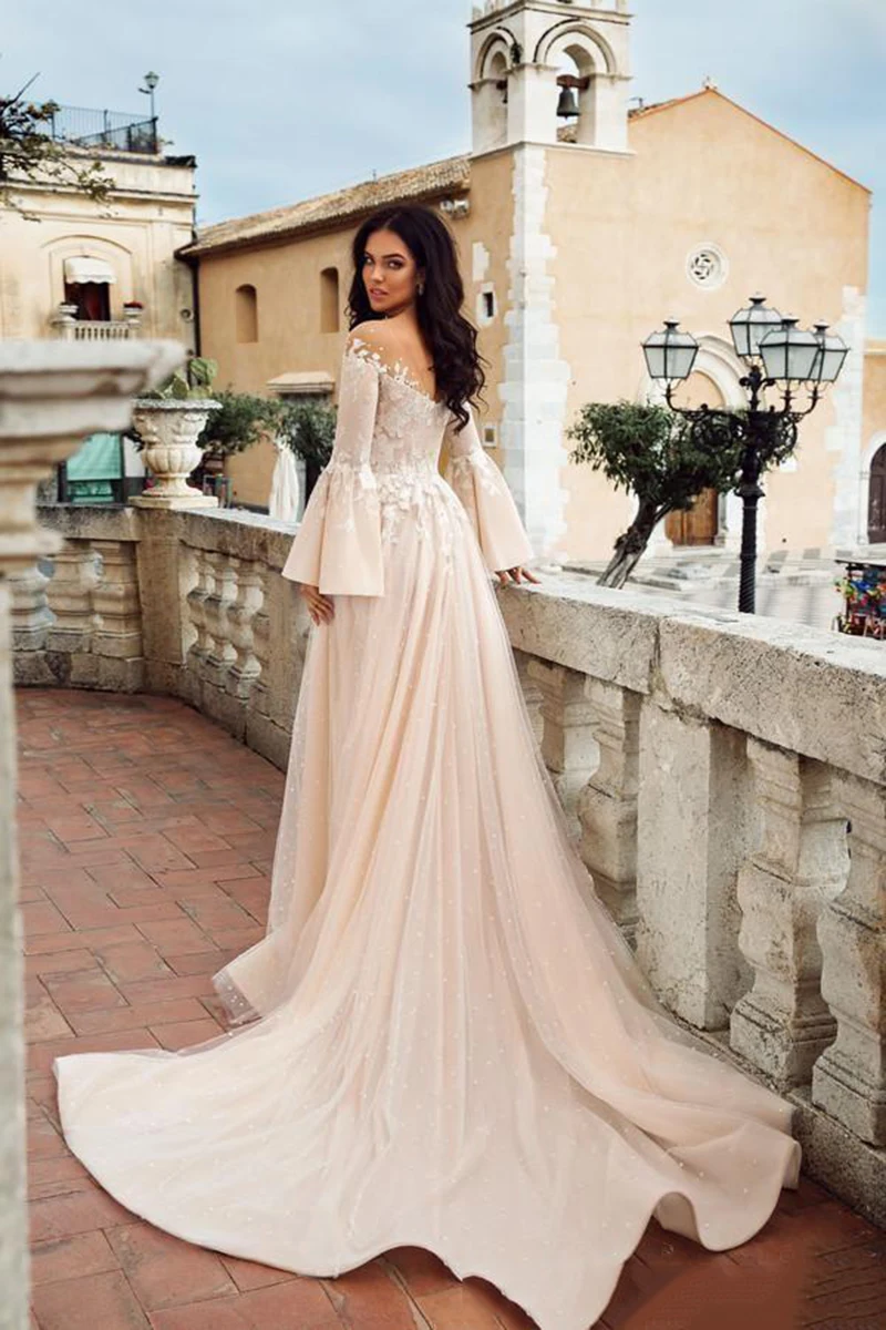 Boho Свадебное платье 2020 Новое кружевное с длинным рукавом пляжное свадебное
