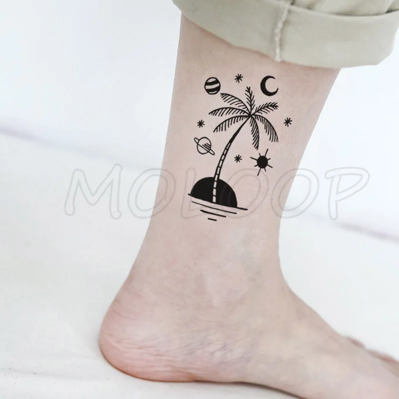 

Waterproof Temporary Tattoo Stickers Coconut Palm Planet Tattoo Small Size Tatto Flash Tatoo Fake Tattoos for Man Girl Women