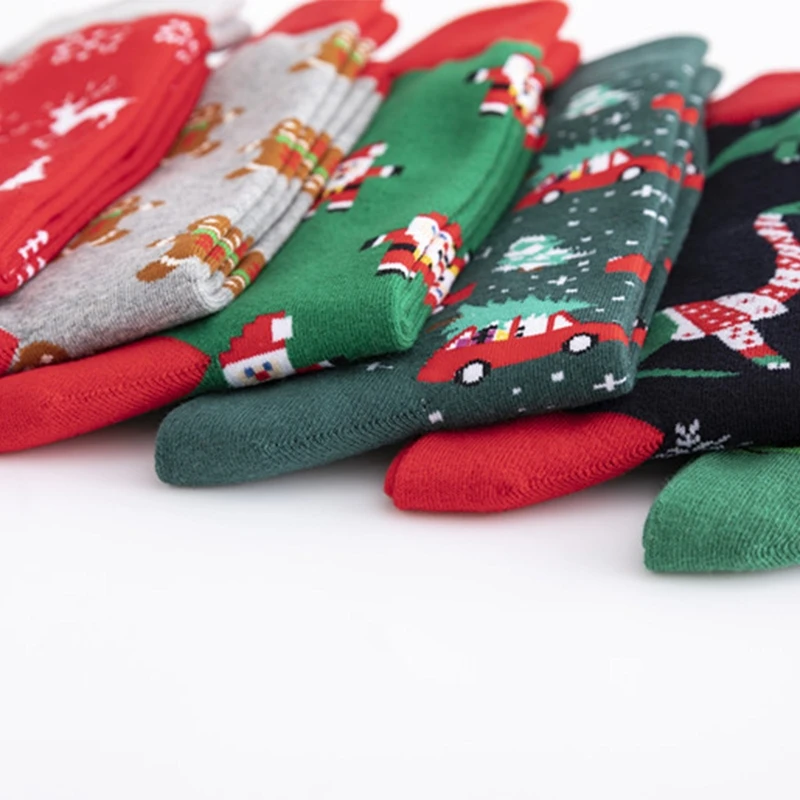 

Men Women Christmas Holiday Cotton Crew Socks Colorful Cartoon Santa Dinosaur Reindeer Printed Funny Festival Tube Stockings