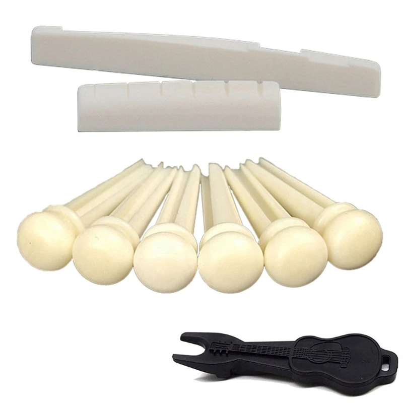 

6 String Bridge Saddle Nut Pins Cattle Bone Slotted for Acoustic Guitar Replacement,Guitar Accessories