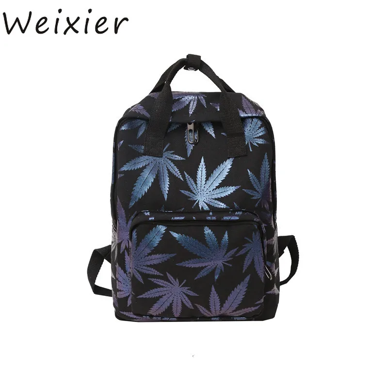 WEIXIER Now Korean Version of Maple Leaf Small Fresh Female Student Nylon Bags Casual Fashion Computer School Printing Bag LY-08 | Багаж и