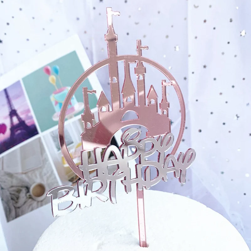 

1PC Baking Cake Decoration Supplies Acrylic Castle Cake Topper Happy Birthday Cake Decorating Cupcake Toppers Picks Party