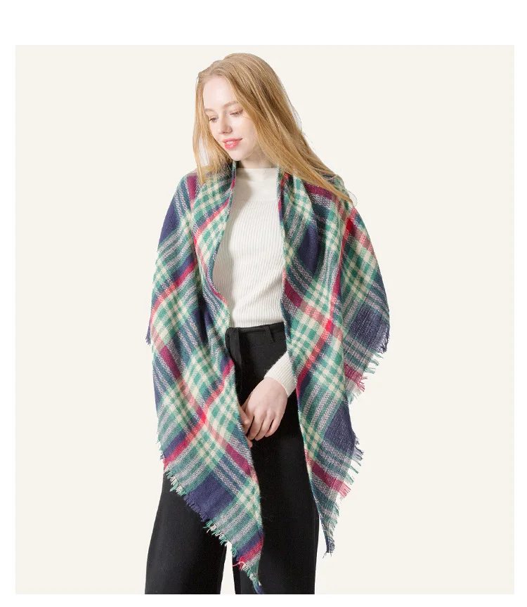 

Hot Sale Women New Colorful Plaid Cashmere Scarf Sided Triangle Scarf Shawl Scarf Autumn Winter Pashmina Scarf Cashmere Shawl