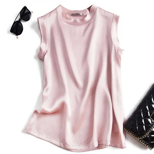 Женская футболка Boollili из натурального шелка, топы для женщин, летняя футболка без рукавов, винтажные футболки, Ropa Mujer Verano 2023