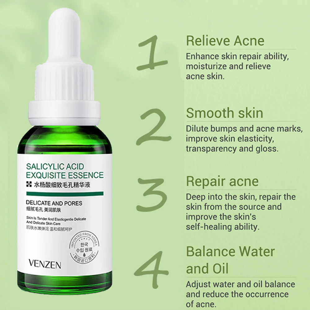 Aloe Salicylic Acid Acne Treatment Serum Oil Control Shrink Pores Face Essence Hyaluronic Acid Moisturizing Brighten Skin Toner