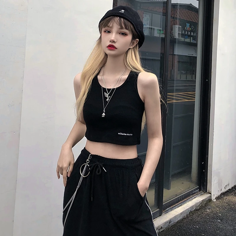 

2021 Summer Slim Render Short Top Sexy Women Sleeveless O Croptops Tank Tops Solid Black/White Crop Vest Tops Wholesale